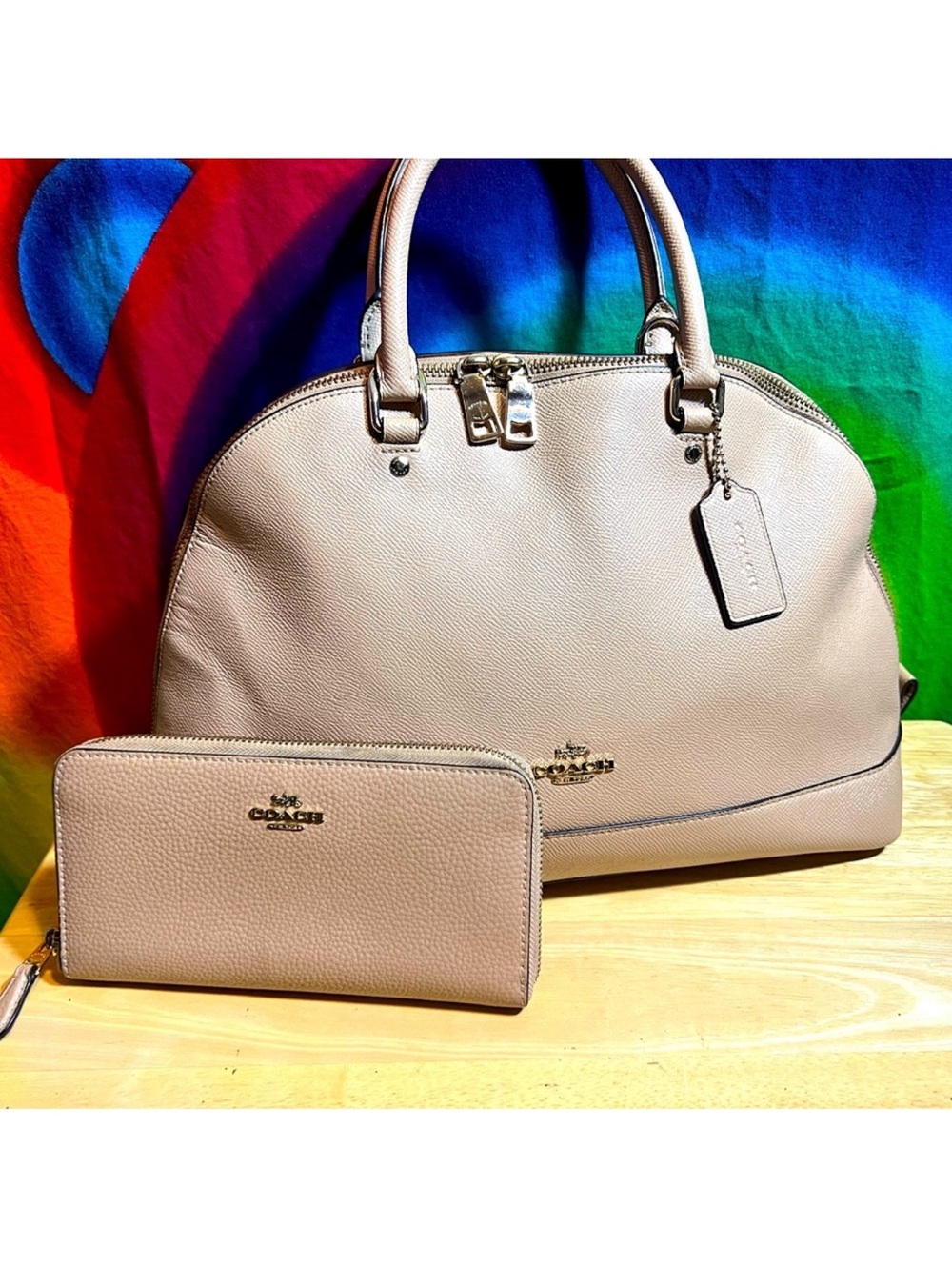 Coach Pebbled Leather Dome Satchel and Zip Wallet - Taupe